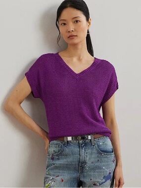 Lauren Ralph Lauren Black Label Linen Knit Magenta Pink Top Womens 2XL plus size